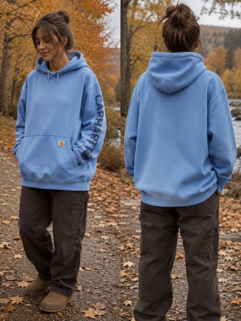 Carhartt Womens Light Blue Crewneck Logo Sleeve Hoodie